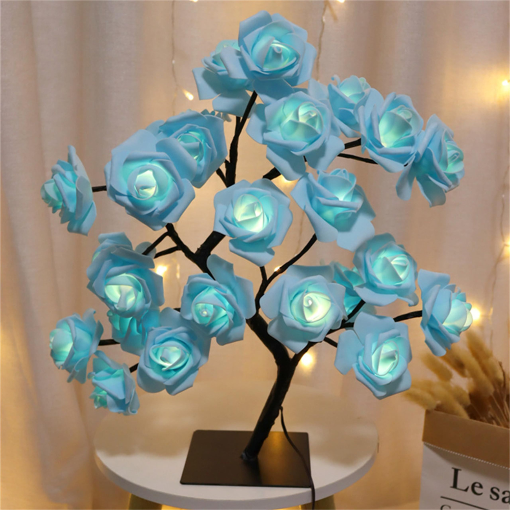 24 LED Red Rose Tree Lights Table Lamp Fairy Flower Night Light for Home Party Christmas Wedding Bedroom Decoration Gift