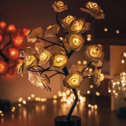 24 LED Red Rose Tree Lights Table Lamp Fairy Flower Night Light for Home Party Christmas Wedding Bedroom Decoration Gift