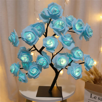 24 LED Red Rose Tree Lights Table Lamp Fairy Flower Night Light for Home Party Christmas Wedding Bedroom Decoration Gift