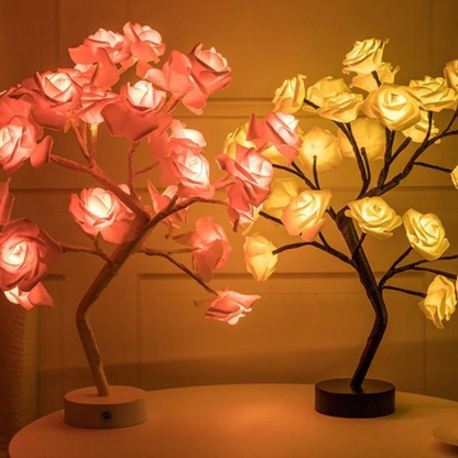 24 LED Red Rose Tree Lights Table Lamp Fairy Flower Night Light for Home Party Christmas Wedding Bedroom Decoration Gift