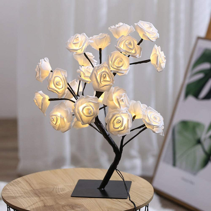 24 LED Red Rose Tree Lights Table Lamp Fairy Flower Night Light for Home Party Christmas Wedding Bedroom Decoration Gift