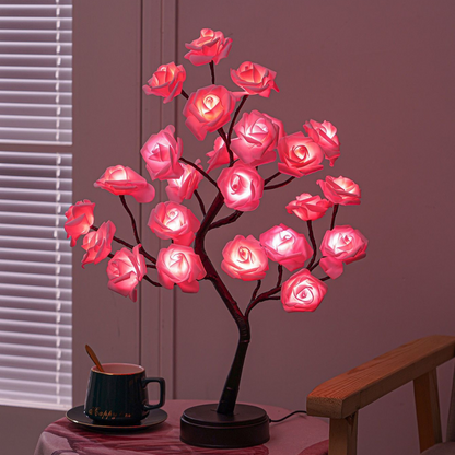 24 LED Red Rose Tree Lights Table Lamp Fairy Flower Night Light for Home Party Christmas Wedding Bedroom Decoration Gift