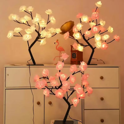 24 LED Red Rose Tree Lights Table Lamp Fairy Flower Night Light for Home Party Christmas Wedding Bedroom Decoration Gift