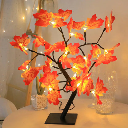 24 LED Maple Leaf Fairy Light Flower Tree Table Lamp Rose Night Light Gifts for Wedding Party Autumn Halloween Decoration