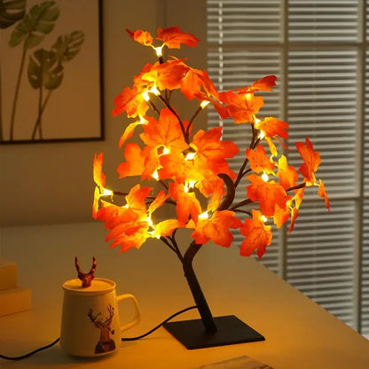 24 LED Maple Leaf Fairy Light Flower Tree Table Lamp Rose Night Light Gifts for Wedding Party Autumn Halloween Decoration