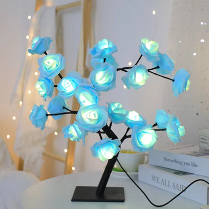 24 LED Red Rose Tree Lights Table Lamp Fairy Flower Night Light for Home Party Christmas Wedding Bedroom Decoration Gift